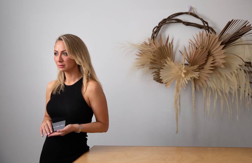 Struggling: Brooke Jones is living off her savings to help keep her beauty business The Bodhi Effect stay afloat during the second lockdown. She has written a letter to the NSW Premier appealing for more business support. Picture: Marina Neal 