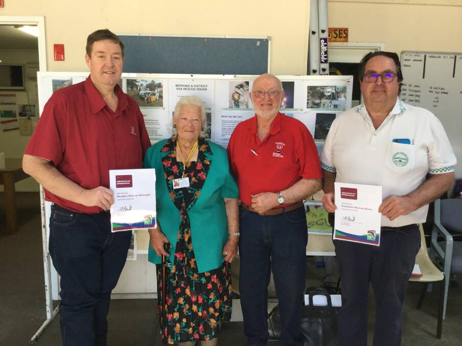 SUPPORT: Receiving the funds for Westpac Rescue Hospital Andrew Constable, festival fundraiser Eva Towler, Councillor Ron Campbell and Geoff Mullholland president of the Merriwa VRA.