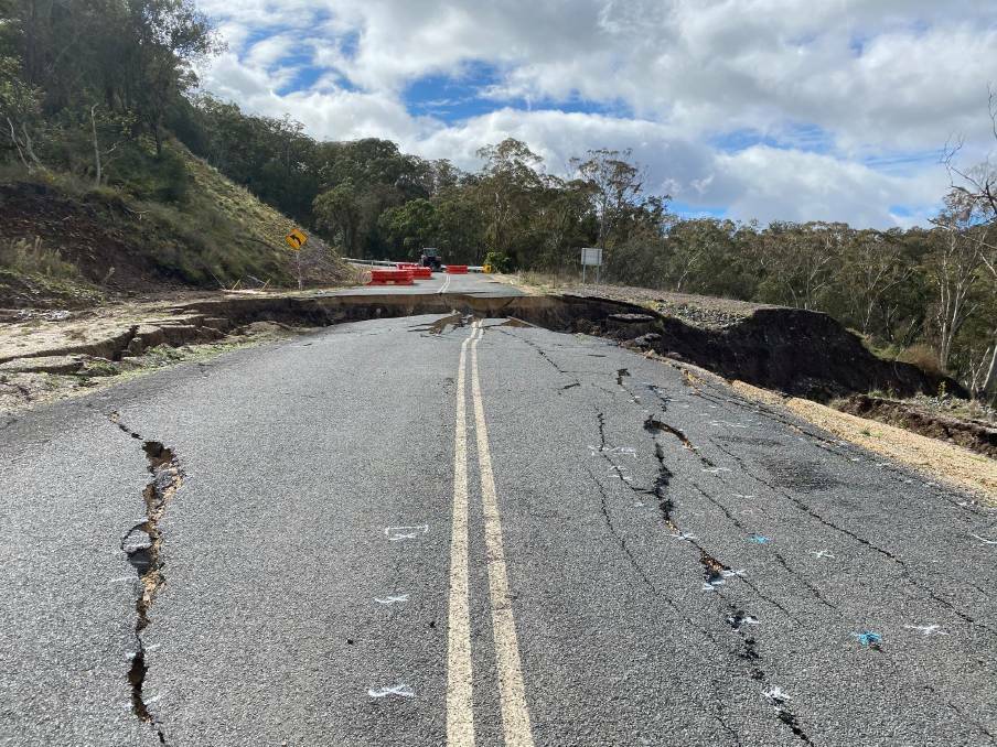 CRACKED: A series of dangerous tension cracks became major landslips, adding an extra half an hour of travel time between Merriwa and the Liverpool Plains. Photo: Supplied