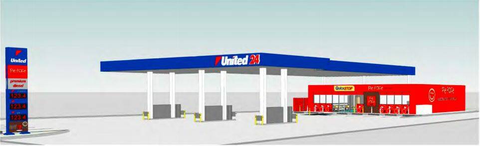 Concept design of the proposed service station for 18 Kelly Street, Scone included in the approved plans. 