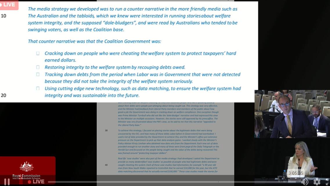Rachelle Miller addresses the robodebt royal commission. Picture screenshot 