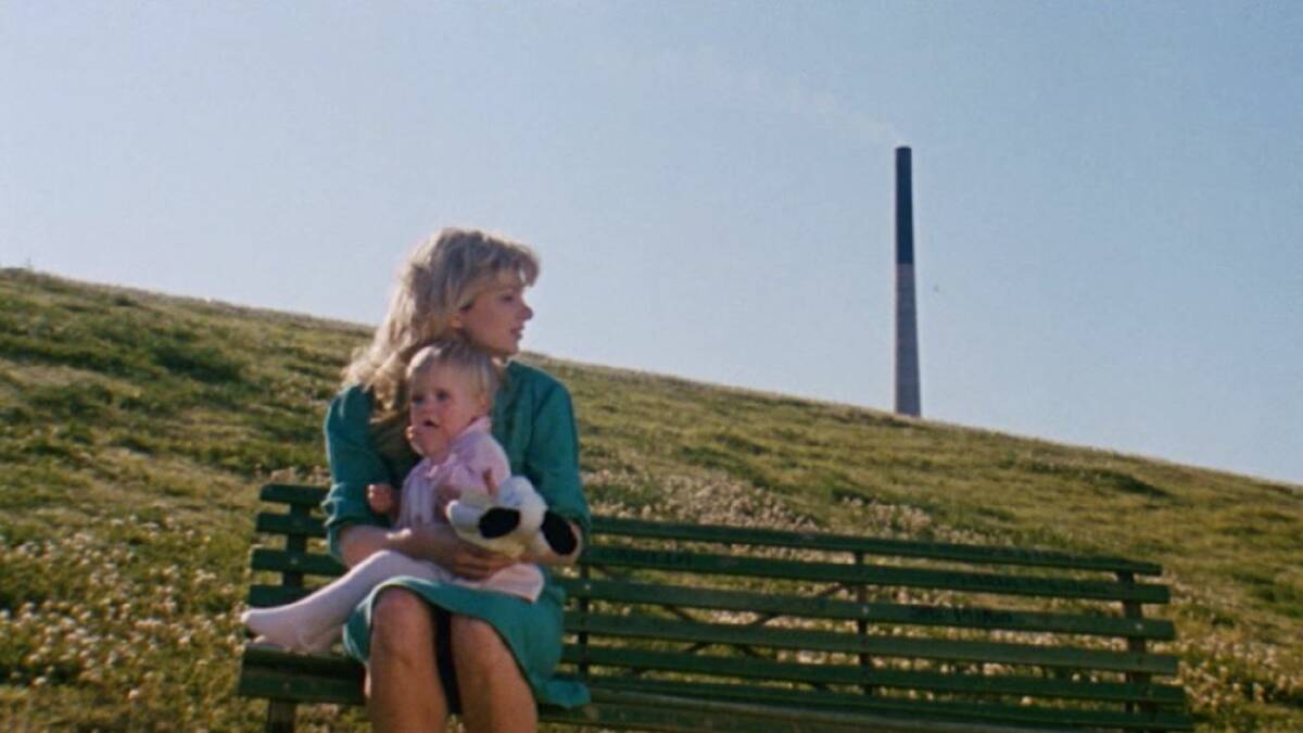 Christine with Amanda at Port Kembla in a screen shot taken from Hostage, by Frontier Films.
