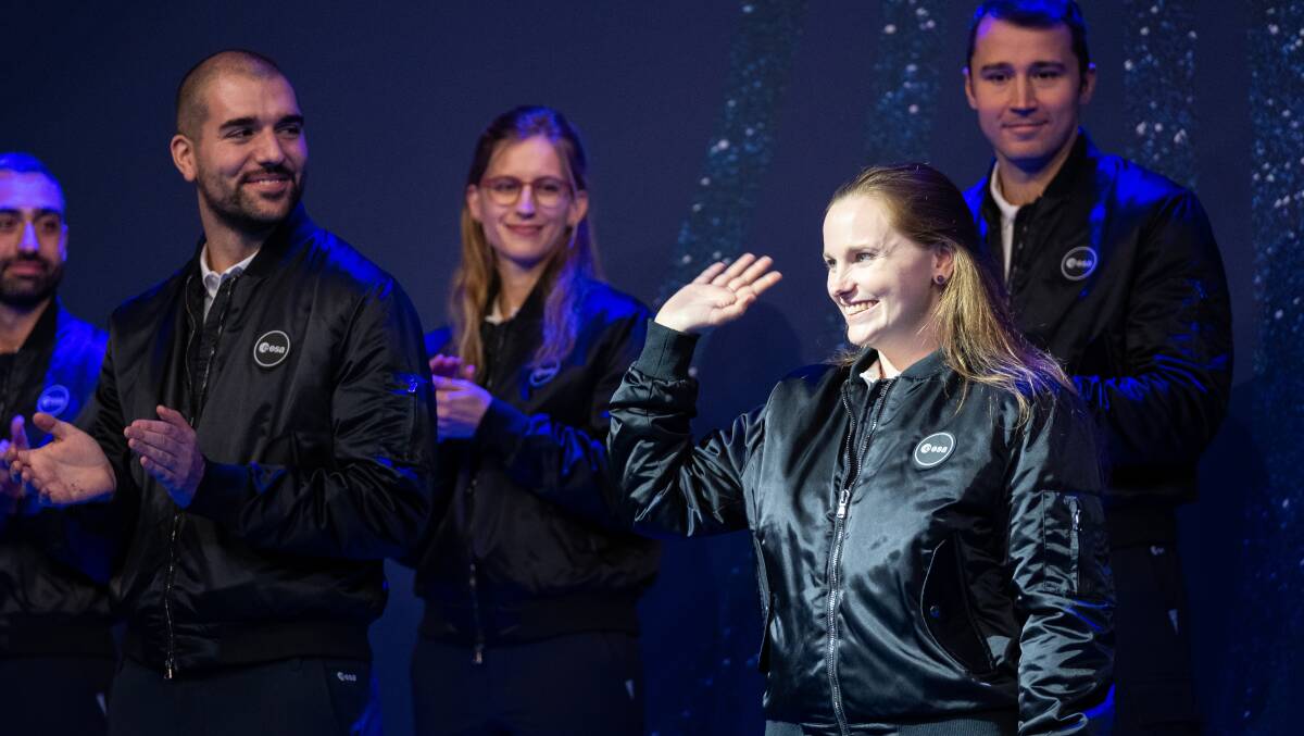 Dr Meganne Christian tands alongside fellow astronaut recruits at the announcement of the European Space Agency's 2022 class in Paris. Picture by Sebastiaan ter Burg.