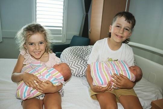 Kurt and Sheridan Fearnley's children Emilia and Harry with twin girls Margaret and Lillian. Picture supplied.