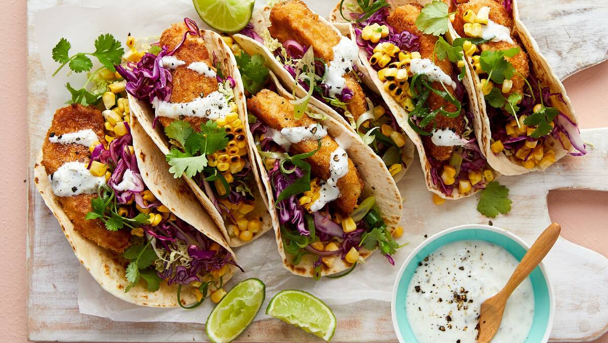 Fish tacos with jalapeno and lime sauce. Picture: Bonnie Coumbe
