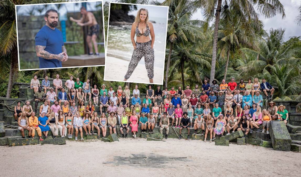 The 100 Million Dollar Island contestants. Insets: Host Ant Middleton and Canberra Times photographic editor and contestant Karleen Minney. Pictures supplied