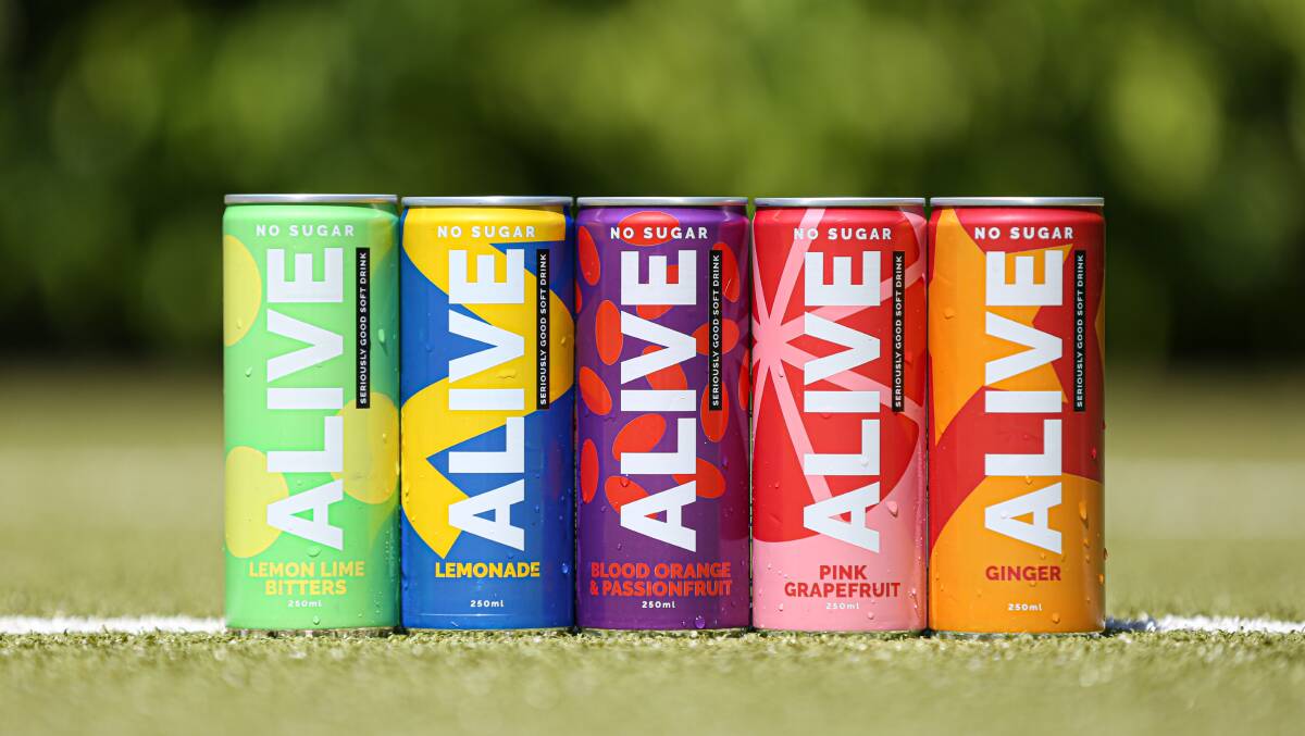 Alive comes in eight flavours - blood orange and passionfruit, ginger, lemonade, lemon lime and bitters, orange, passionfruit, pink grapefruit, and raspberry. Picture supplied