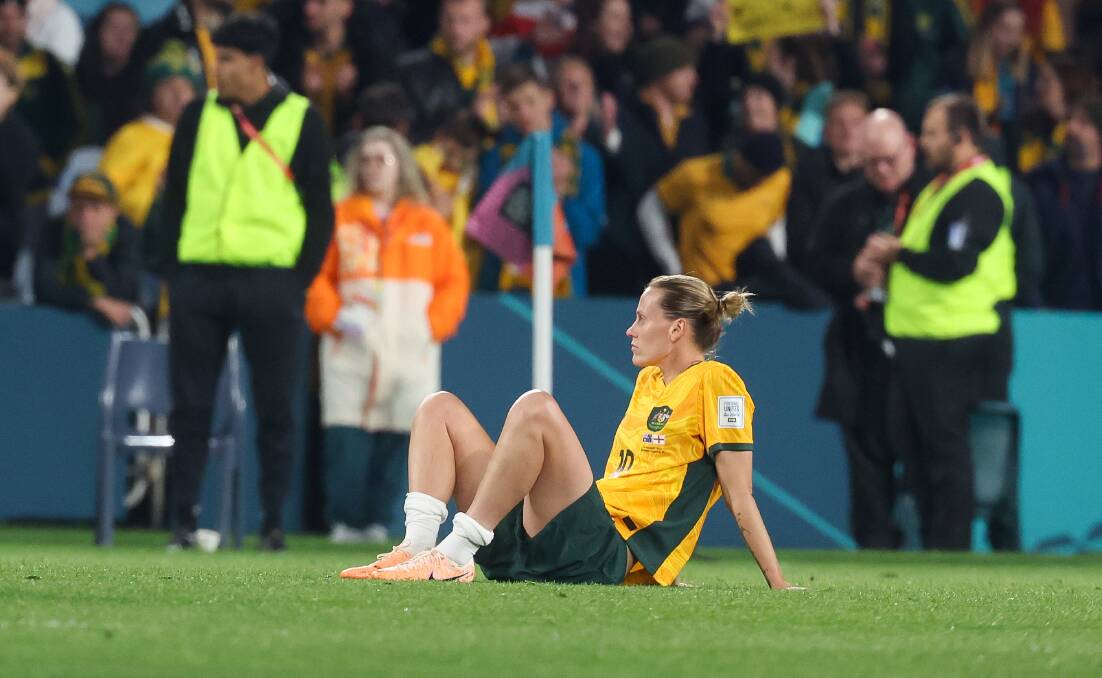 Emily van Egmond takes a moment after the Matildas' heart-breaking loss to England at Stadium Australia on Wednesday night. Picture by Adam McLean