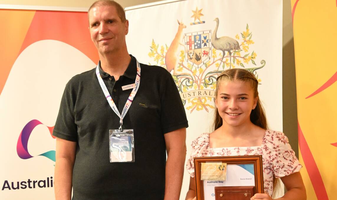 Australia Day ambassador James Pittar with Scone Outstanding Sporting Achievement award recipient Layla Collins.