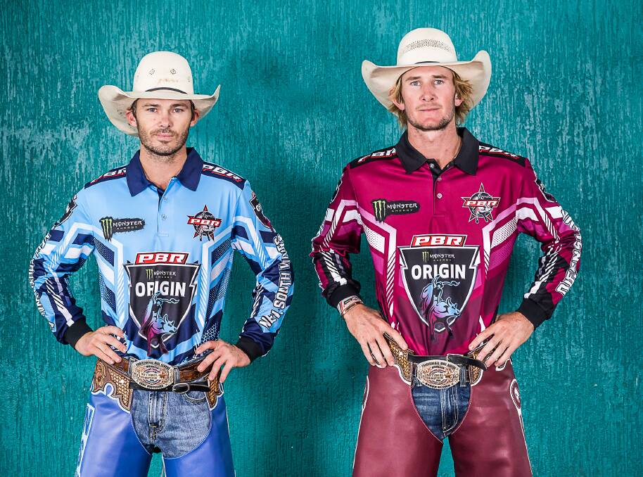 Origin series captains, Cody Heffernan for NSW and Aaron Kleier Queensland. The PBR Australia Monster Energy Tour Origin Series will kick off in Newcastle on April 22. Photo supplied. 