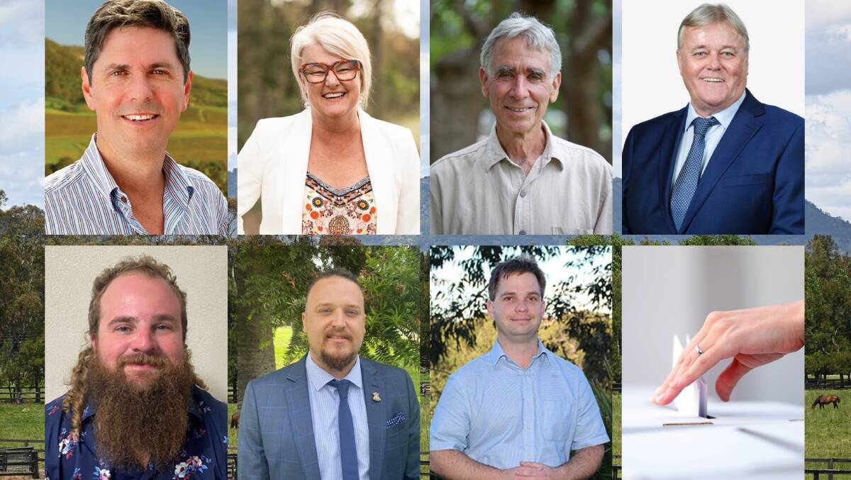 Seven candidates are contesting the seat of Upper Hunter is the March 25 state election. Upper Hunter 2023 NSW Election candidates (top from left) Dave Layzell, Nationals; Peree Watson, Labor; Tony Lonergan, Greens; Dale McNamara, Independent. (Bottom from left) Calum Blair, Sustainability Australia Party; James White, Shooters, Fishers and Farmers; and Tom Lillicrap. Legalise Cannabis Party. 