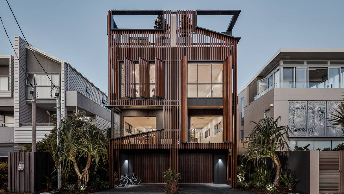 CHARACTER AND COASTAL CHARM: The three-storey pair of beach houses achieve a balance of connection to the environment, while maintaining privacy within the built-up suburban surroundings of Mermaid Beach. Pictures: Andy MacPherson.