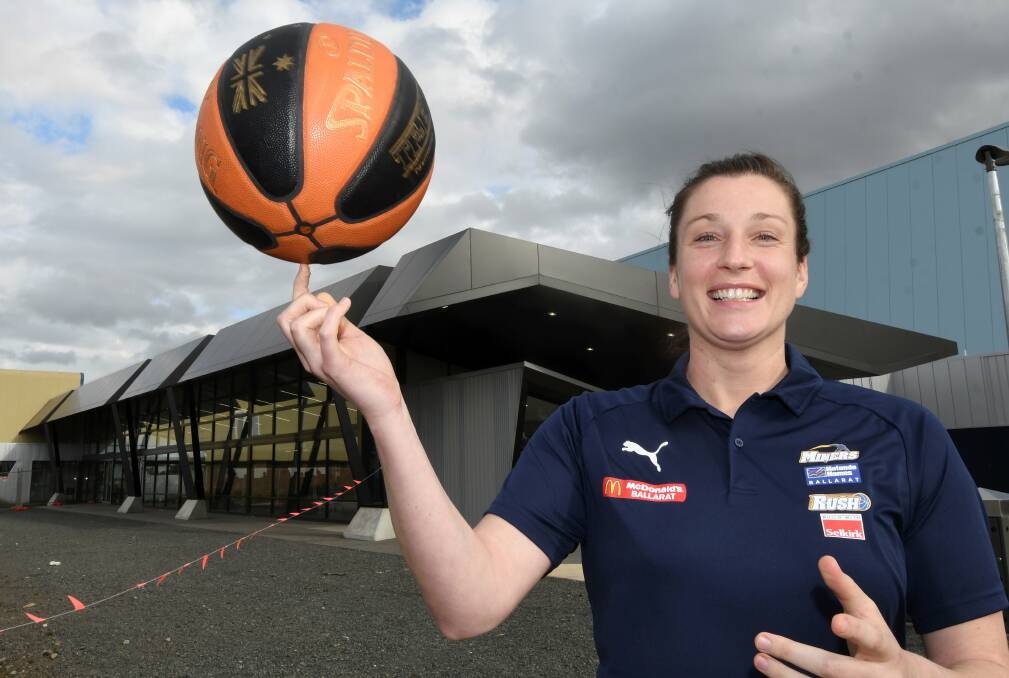 HOMECOMING: Kristy Rinaldi at the Ballarat Sports and Events Centre after re-signing with the Ballarat Rush for the 2020 NBL1 season. Picture: Lachlan Bence