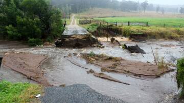 The Inlet Road at Bulga. Residents are being told to avoid the end of The Inlet Road at Bulga as the road has completely washed away near Hayes Creek. Picture: Judith Leslie