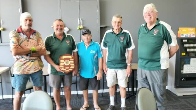 Tony Pearson won the Jack White Trophy when the Vets played the final on December 6. He is pictured with Greg Newman, Buzz Pasco, Steve McGhie and president Paul Gorman.
