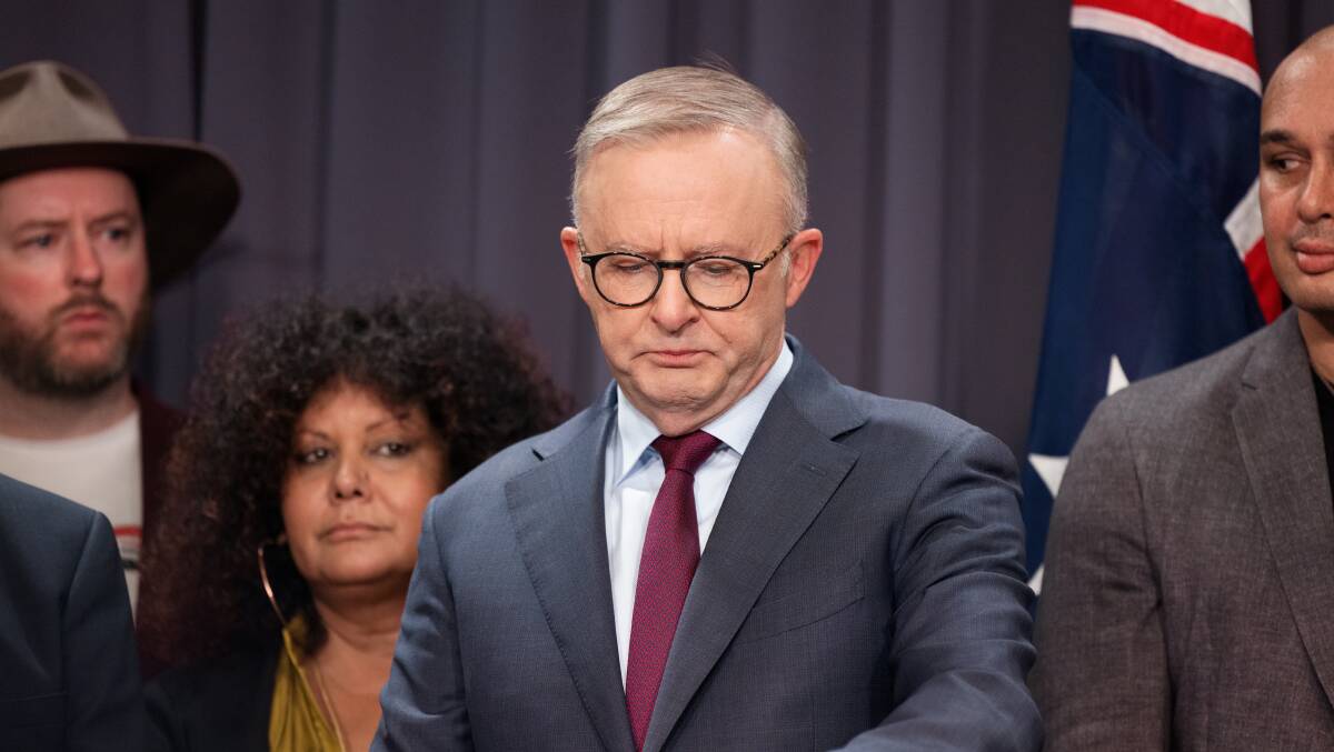 Prime Minister Anthony Albanese choked back tears as he announced the Voice to Parliament referendum question. Picture by Sitthixay Ditthavong