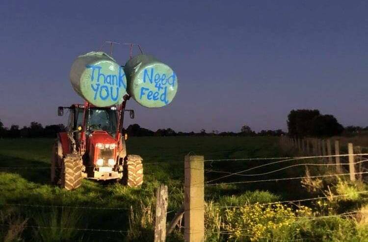 A sign on Rachel Nicholson's farm says it all - thank you Need for Feed. Photo: Rachel Nicholson.