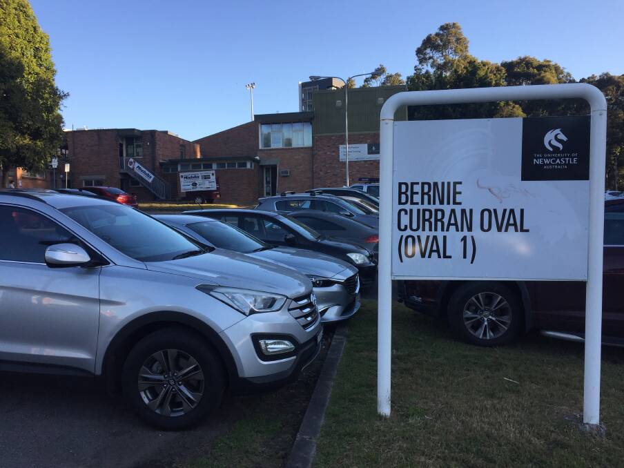 The sign at the university oval that recognises Bernie Curran. 