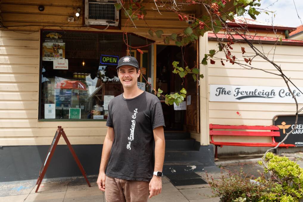 Owner of The Fernleigh Cafe, Tom Ryan, outside his business. Picture: Max Mason-Hubers 