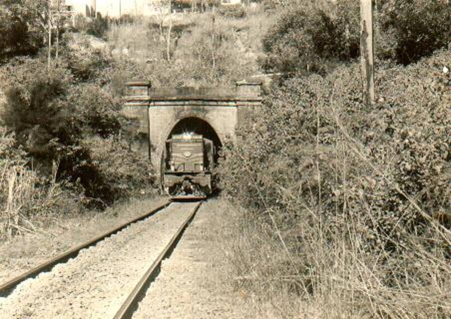 DESCENT: A coal train coming out of Redhead Tunnel's northern portal. Picture: Courtesy, Ray Cross 