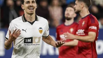 Andre Almeida's solitary first-half strike was enough for Valencia to see off hosts Osasuna. (EPA PHOTO)