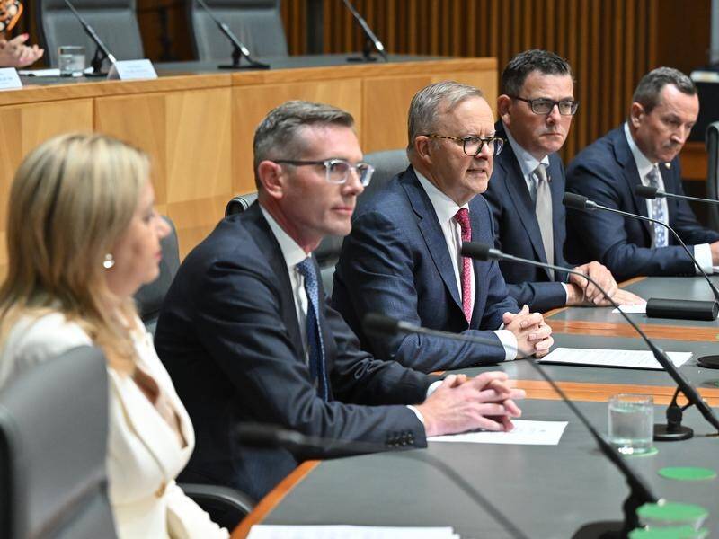 PM Albanese (c) said better policy, not more funding, was key to fixing the Medicare system issues. (Mick Tsikas/AAP PHOTOS)