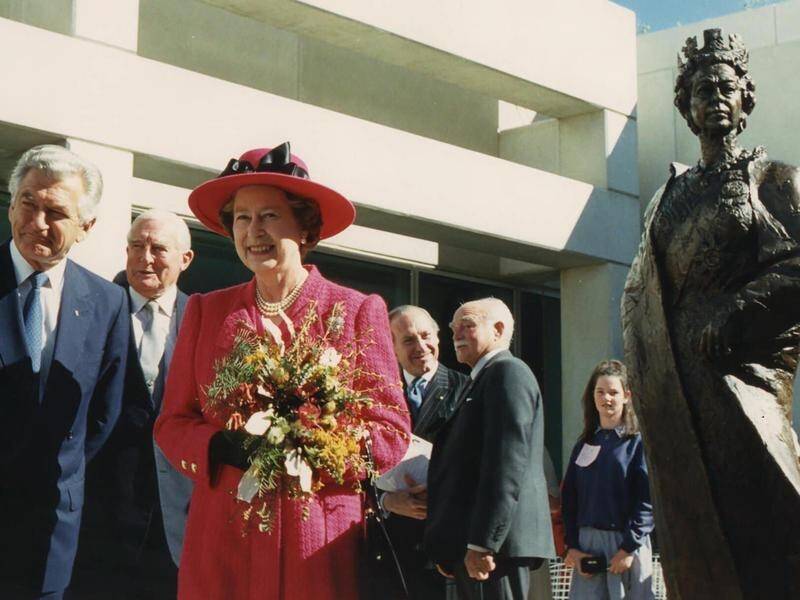 Australia remembers Queen Elizabeth through a number of landmarks, including this Canberra statue. (AP PHOTO)