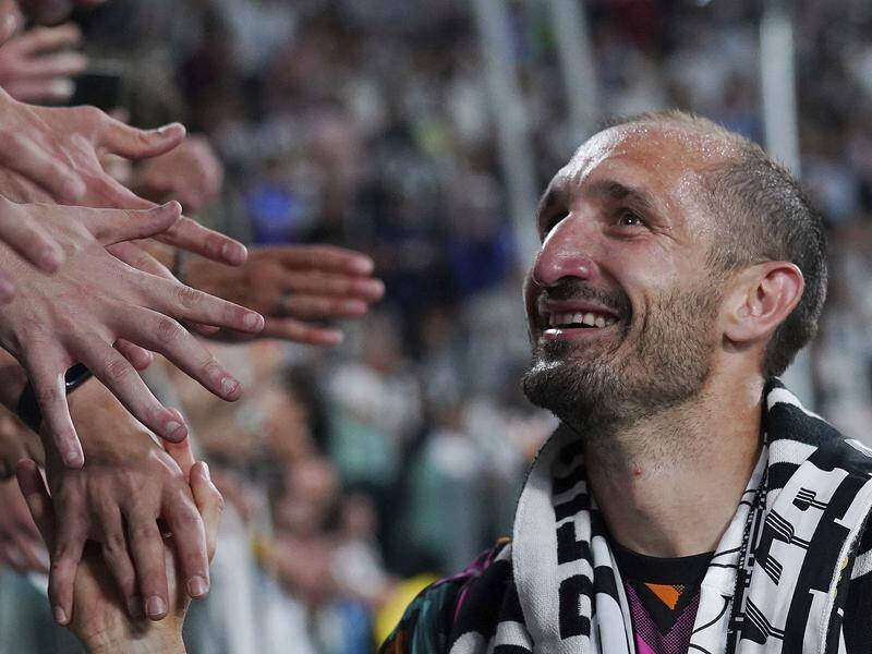 Giorgio Chiellini says goodbye to Juventus fans after his final appearance for the Turin club.