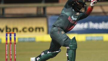 Bangladesh batsman Anamul Haque on the attack in the victory against Zimbabwe. (AP PHOTO)