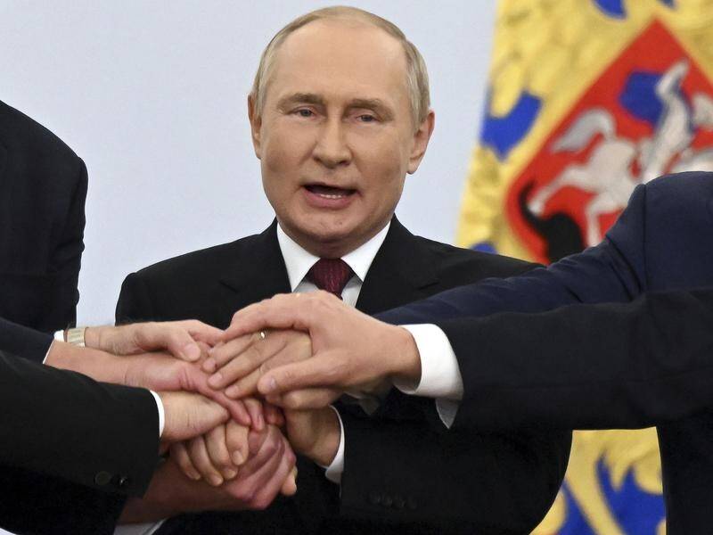 Russian President Vladimir Putin has hailed the annexation of four Ukrainian regions. (AP PHOTO)