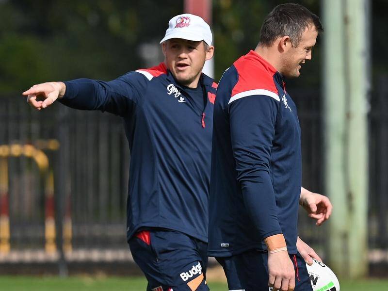 Josh and Brett Morris (r) have been reunited in the NRL at Sydney Roosters.