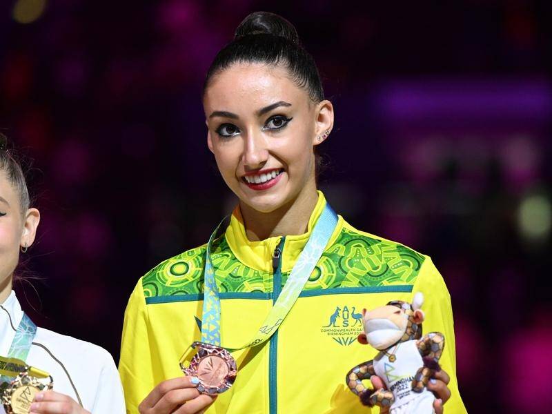 Australian gymnast Alexandra Kiroi-Bogatyreva won bronze in the individual all-around final. (Darren England/AAP PHOTOS)