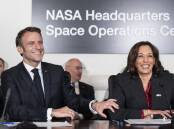 France's Emmanual Macron's visited NASA headquarters alongside Vice-President Kamala Harris. (AP PHOTO)