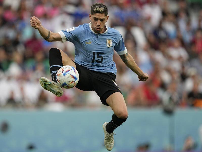 Midfielder Federico Valverde struck the post late on for Uruguay against South Korea. (AP PHOTO)