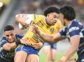 Waqa Blake is determined to absorb the pressure from Nathan Cleary's boot in the NRL grand final. (Scott Radford-Chisholm/AAP PHOTOS)