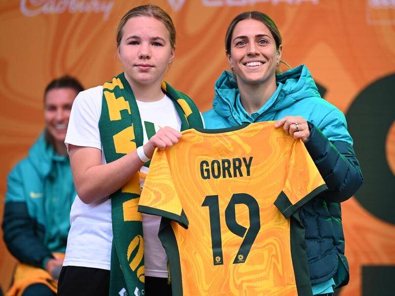 Katrina Gorry is one of two Matildas caring for a daughter in camp ahead of the Women's World Cup. (James Ross/AAP PHOTOS)