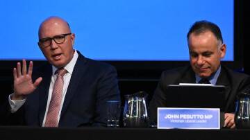John Pesutto (right) was heckled at May's state council meeting in Bendigo. (James Ross/AAP PHOTOS)