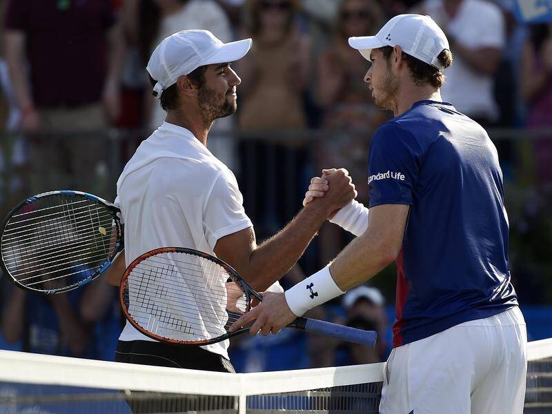 Andy Murray (R) reached the Surbiton final after beating Australia's Jordan Thompson. (EPA PHOTO)