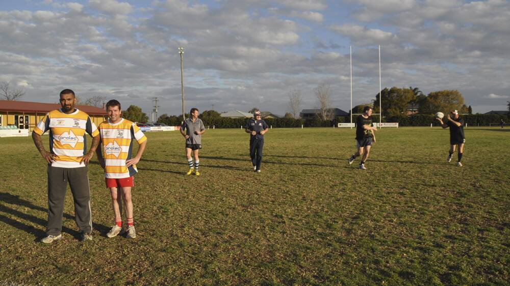 GLADIATORS: Front, Aaron Cuttriss and Simon Monk, and (back) Simon Clifford, Steve Merrick, Justin Hoad and Hoani Harris are in preparation ahead of the charity rugby league competition in Singleton later this year.