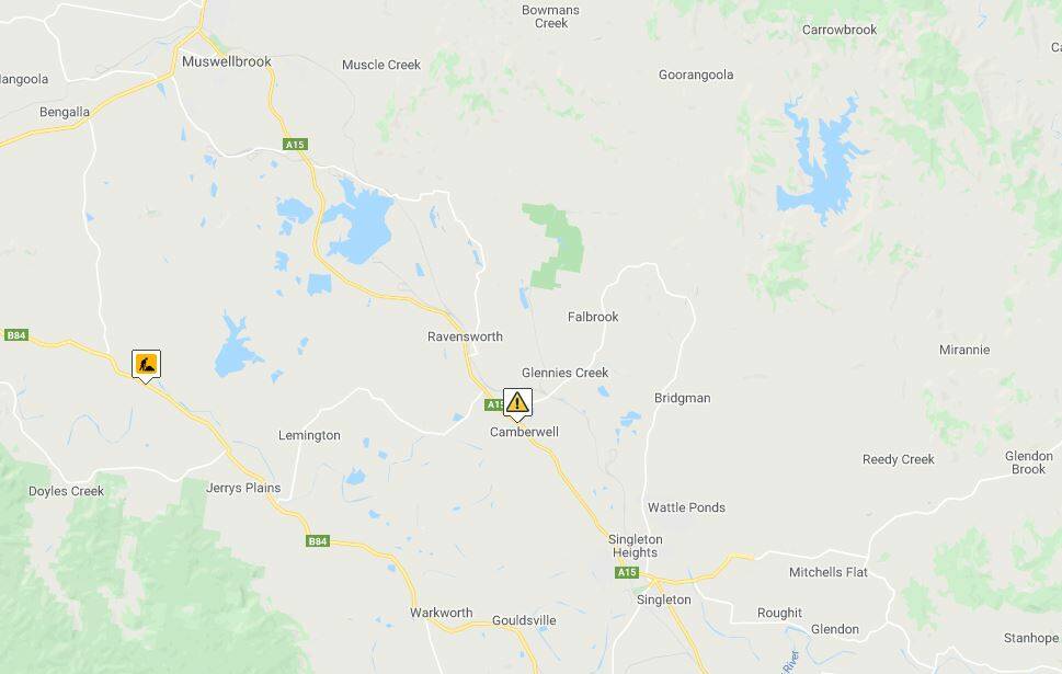 LOCATION: The New England Highway is closed in both directions at Camberwell, north of Singleton, due to a serious crash involving a car and a truck at Glennie Street.