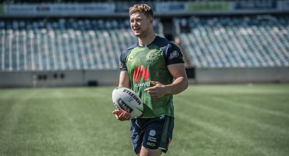 FORMER GRETA BRANXTON COLT: Hudson Young (Canberra Raiders) pictured at the grand final training session last week. Picture: Karleen Minney.