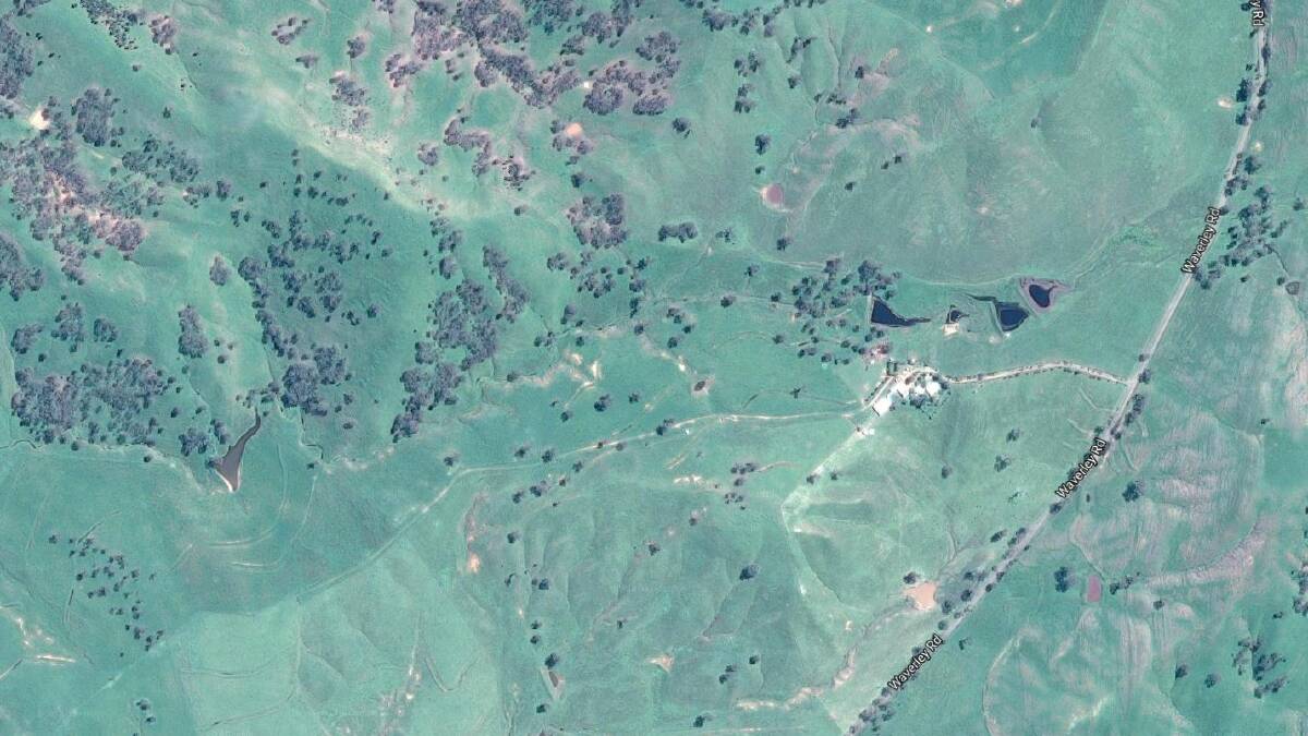 Better days: A Google Earth image of the Hannahs' property and four dams full of water.