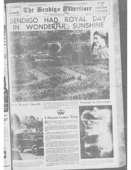 The Bendigo Advertiser of March 6, 1954, shows thousands of schoolchildren lined up to catch a glimpse of the royal couple.