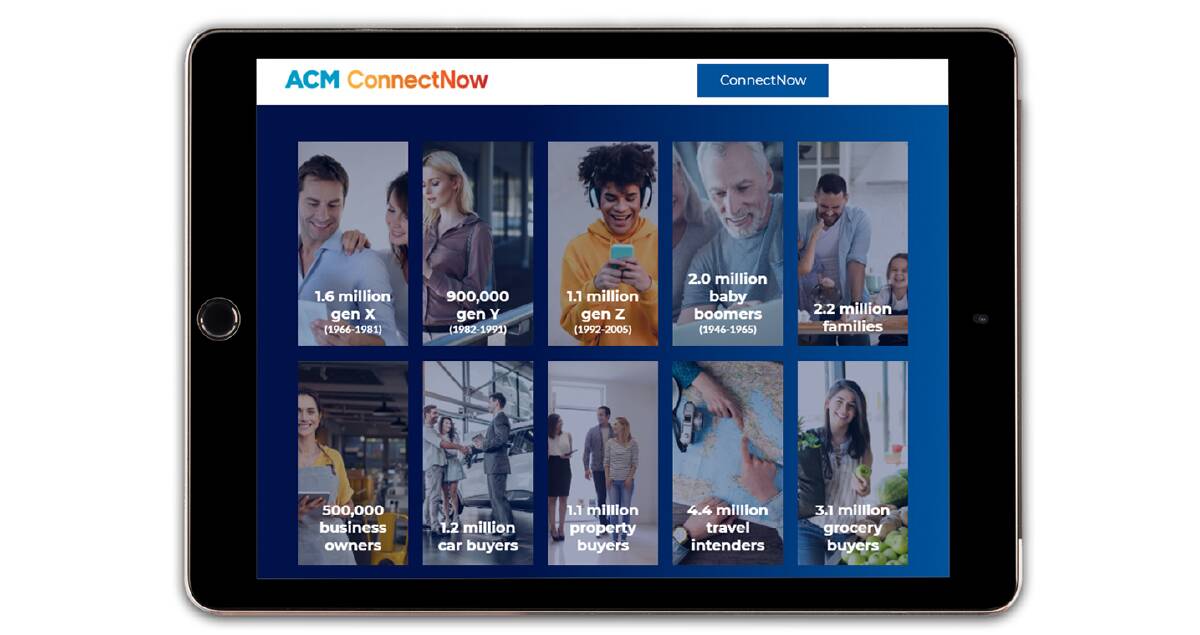 The ACM network's trusted local and national news coverage reaches 6.4 million Australians every month and allows advertisers to connect with highly engaged print and digital audiences. To learn more visit acmconnectnow.com.au