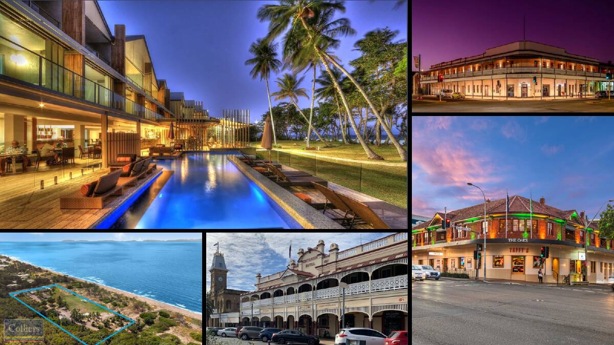 FOR SALE: (clockwise from top left) Castaways Resort and Spa, The Broken Hill Pub, The Oaks, Criterion Hotel and Forrest Beach Hotel / Motel / Caravan Park are among the hotels for sale across Australia. 