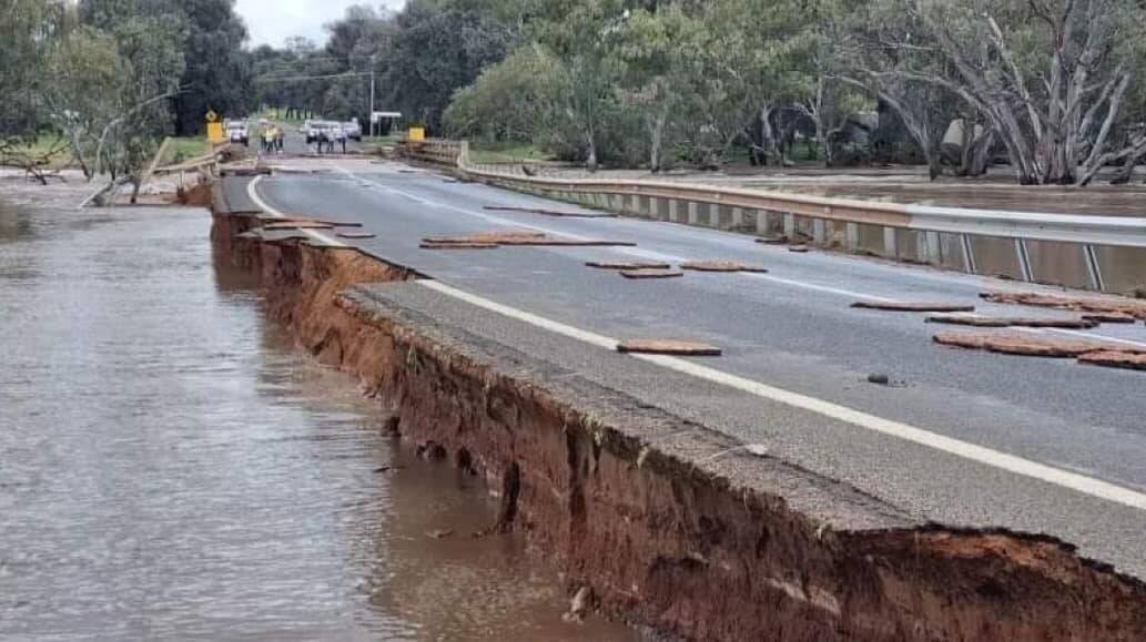 Flood damaged road in Parkes. Picture by NSW RFS Parkes Headquarters Brigade