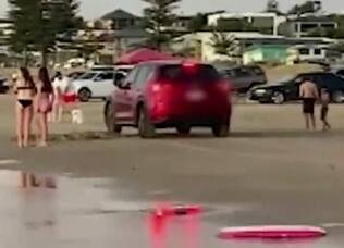 Police were called after a Mazda SUV drove erratically through crowds, narrowly avoiding children, at Moana Beach in South Australia. Picture by Nine