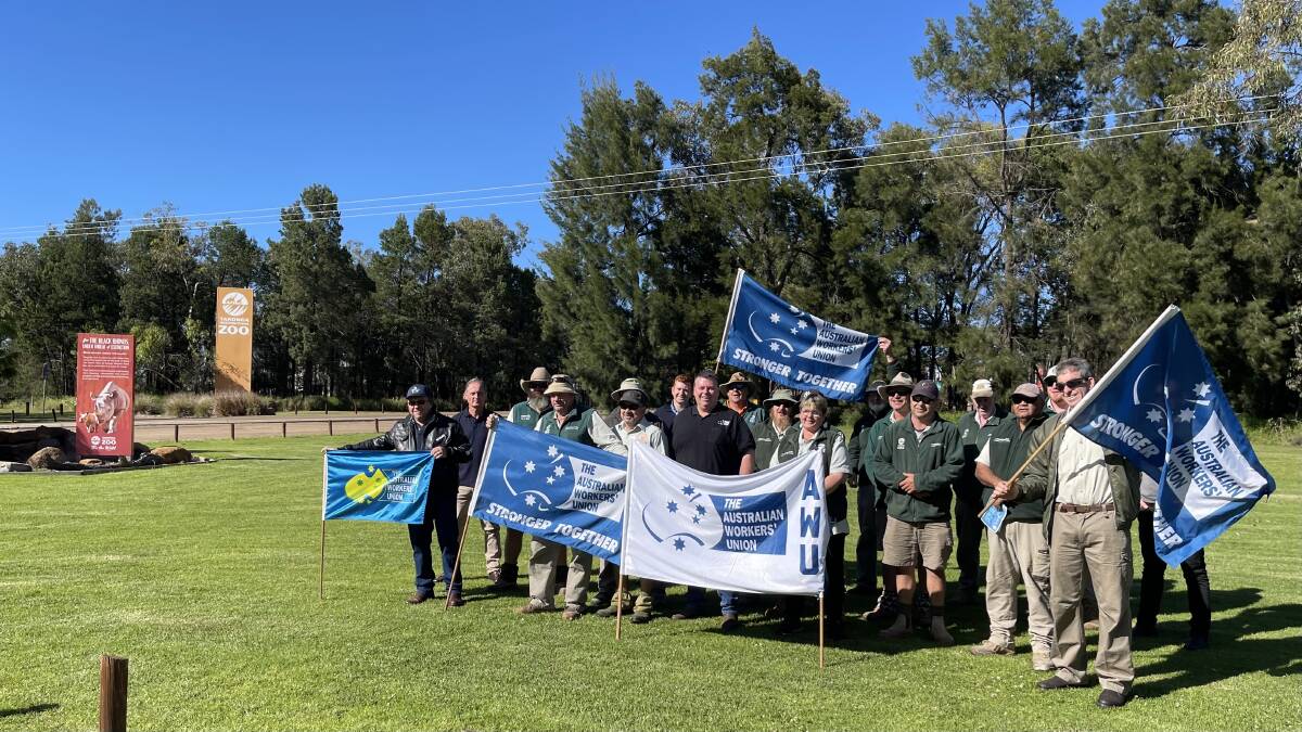 Taronga Zoo staff in Dubbo went on strike on Thursday, November 17 calling for the zoo to fix chronic underpayment issues. A follow up 24-hour strike is slated for Sydney and Dubbo next month. Picture AWU NSW 