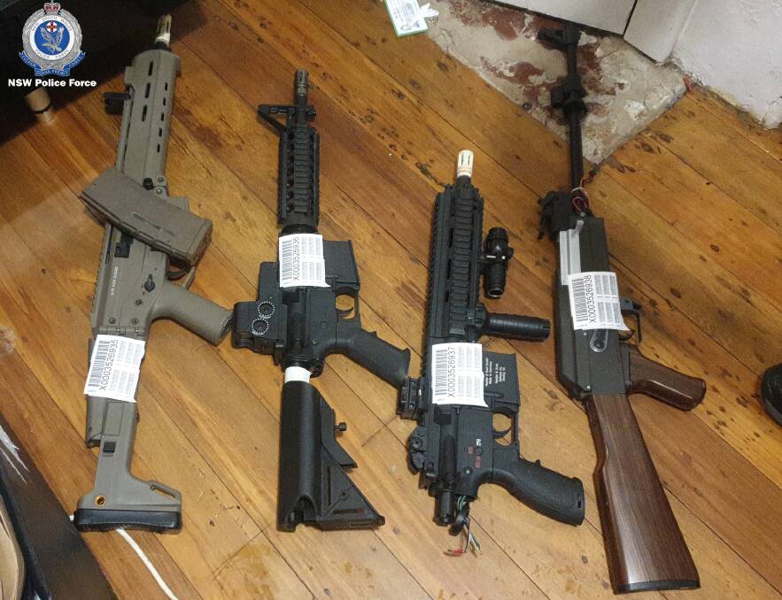 Some of guns seized by police during raids across NSW, Queensland and Western Australia. Picture by NSW Police