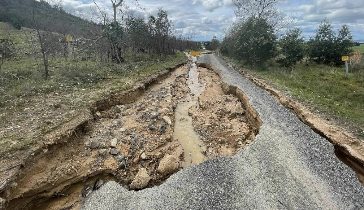 Some roads, such as Eastern-Peake Road at Mount Bolton in Victoria's Central Highlands, have been left shredded by floodwaters in recent months. Picture by Nickolas Bird